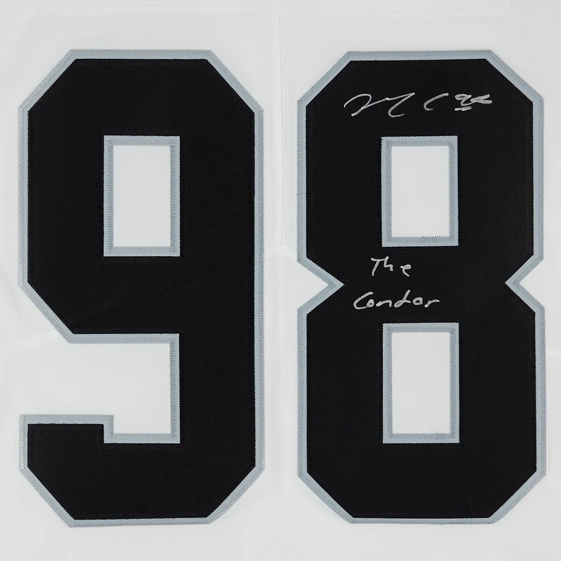 Maillot Nike blanc dédicacé par Maxx Crosby des Las Vegas Raiders avec l'inscription « The Condor »