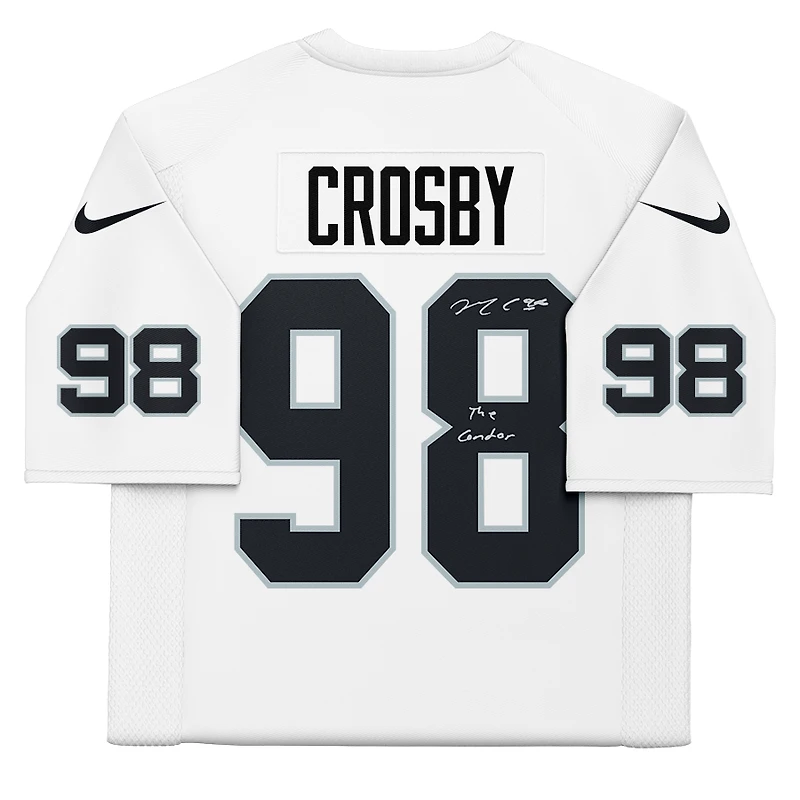 Maillot Nike blanc dédicacé par Maxx Crosby des Las Vegas Raiders avec l'inscription « The Condor »