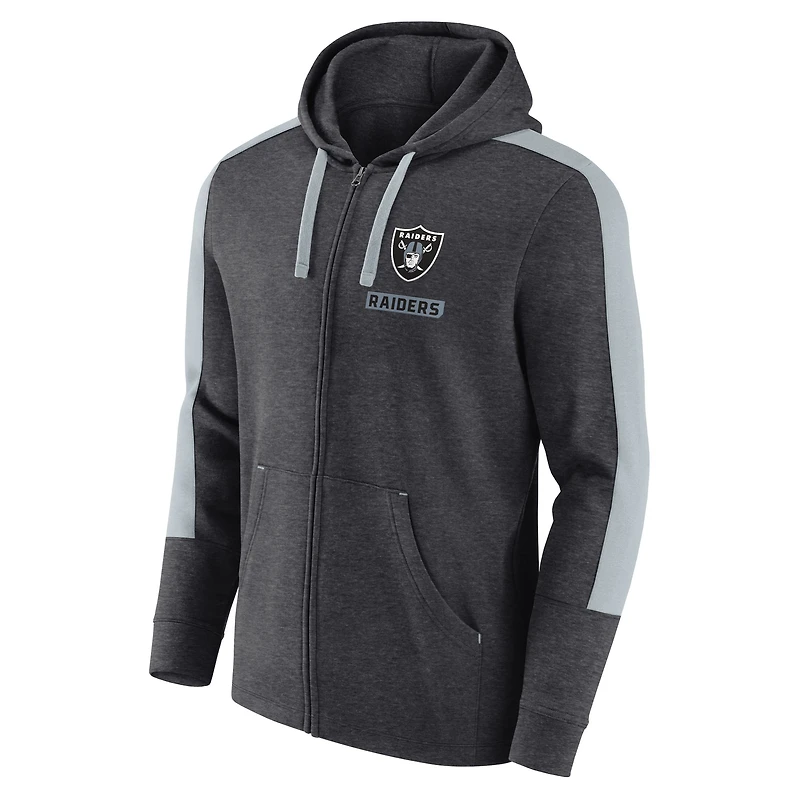 Men's Fanatics Heather Charcoal Las Vegas Raiders Gains Full-Zip Hoodie