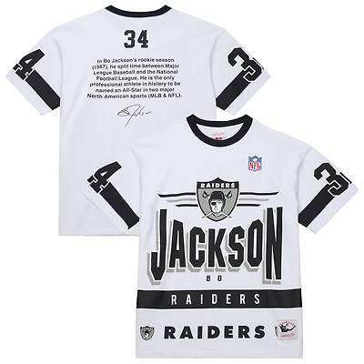 T-shirt blanc pour homme Mitchell & Ness Bo Jackson Las Vegas Raiders avec nom et numéro logo vintage de l'équipe Origins