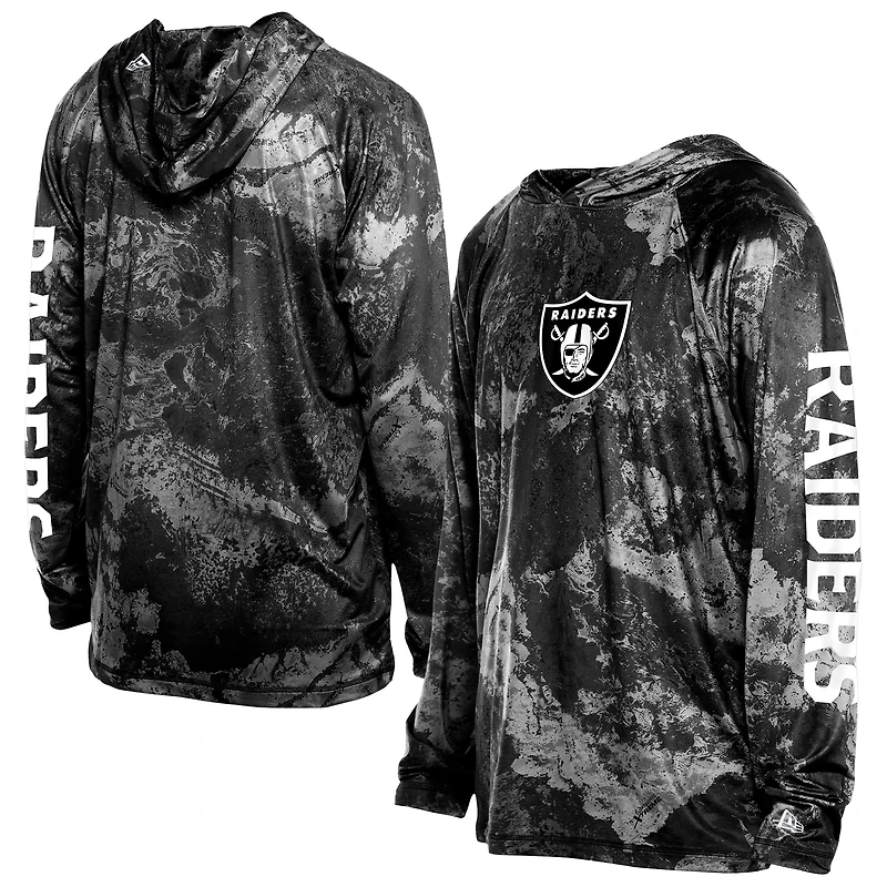 Men's New Era  Black Las Vegas Raiders RealTree Xtreme Camo Raglan Long Sleeve Hooded Top