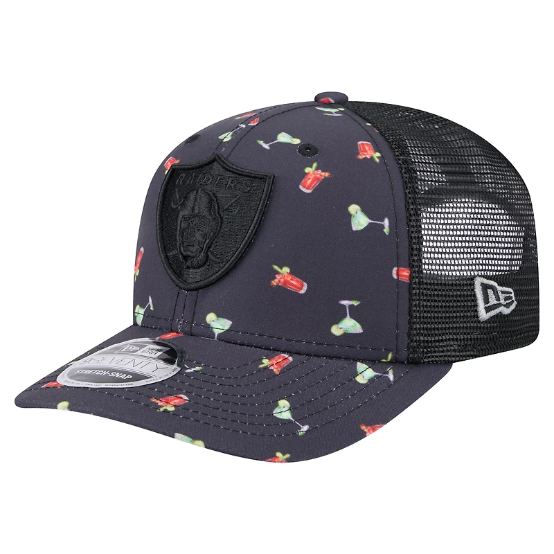 Men's New Era  Navy/Black Las Vegas Raiders Adventure Drinks Pattern 9SEVENTY Stretch-Snap Hat