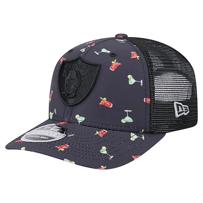Men's New Era  Navy/Black Las Vegas Raiders Adventure Drinks Pattern 9SEVENTY Stretch-Snap Hat