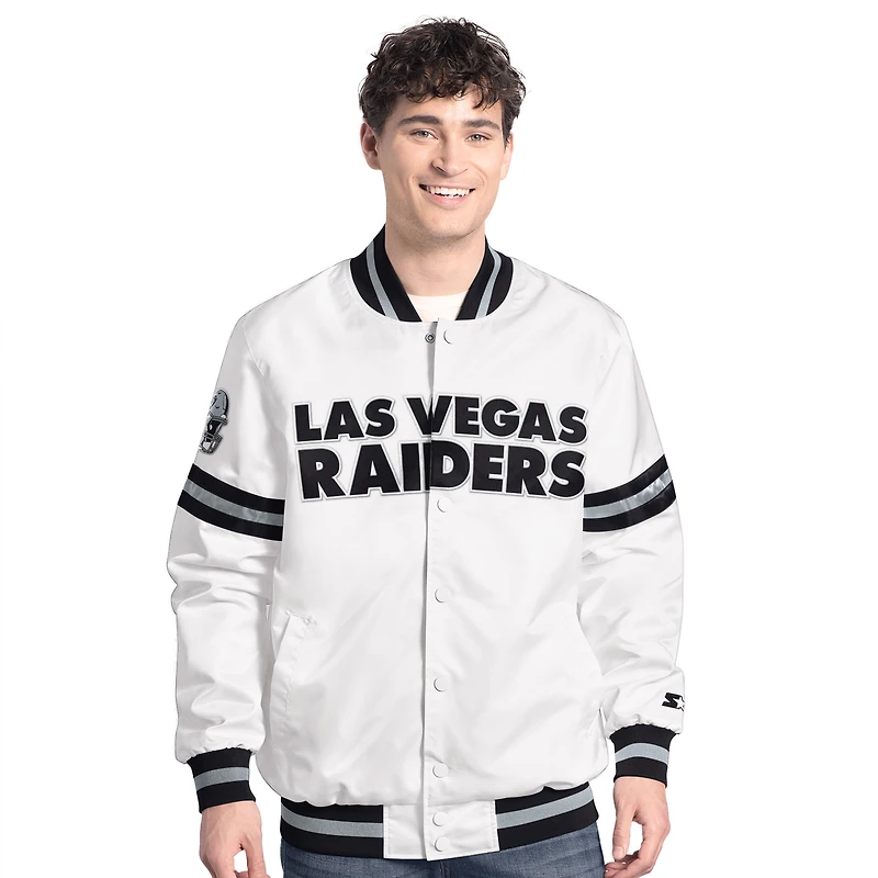 Veste universitaire blanche Starter pour homme Las Vegas Raiders Scout à boutons-pression