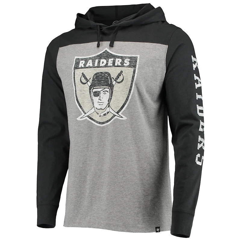 Men's '47 Heathered Gray Las Vegas Raiders Franklin Wooster Throwback Long Sleeve Hoodie T-Shirt