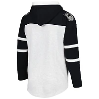 Men's '47 Las Vegas Raiders Heather Gray Historic Logo Gridiron Lace-Up Pullover Hoodie