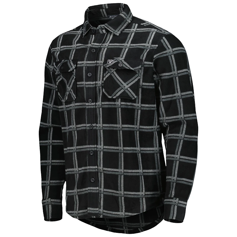 Men's Antigua Black Las Vegas Raiders Industry Flannel Button-Up Shirt Jacket