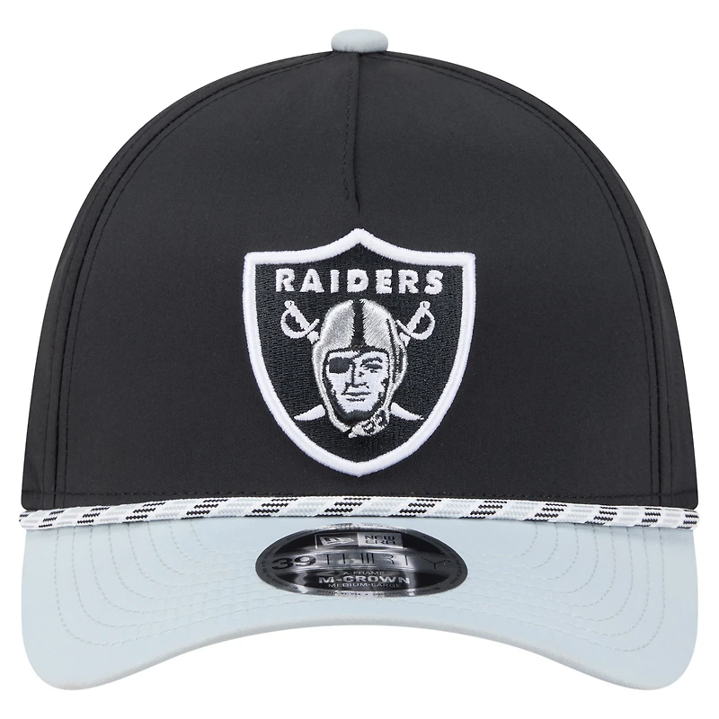 Men's Black/Silver Las Vegas Raiders Rope M-Crown A-Frame 39THIRTY Flex Hat