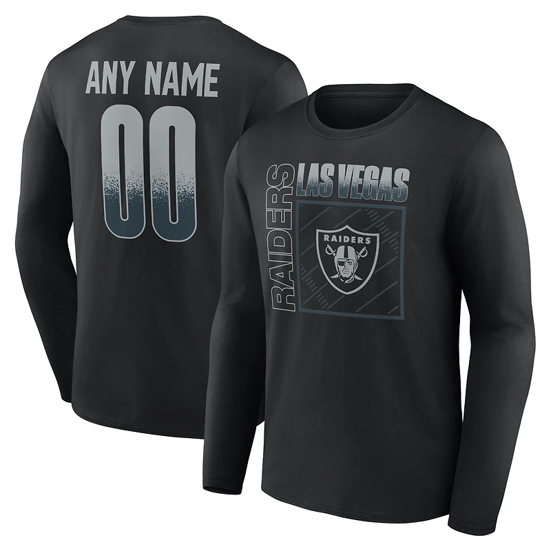 T-shirt à manches longues noir pour homme, style domicile des Raiders de Las Vegas, personnalisé avec nom et numéro.