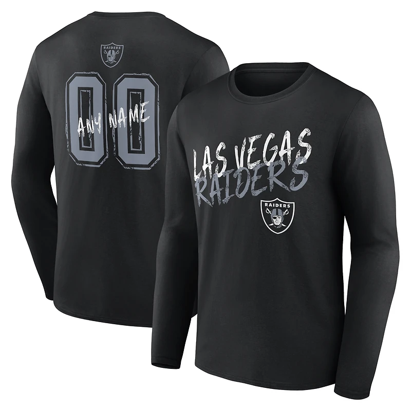 T-shirt à manches longues noir pour homme Las Vegas Raiders Hustle personnalisé avec nom et numéro