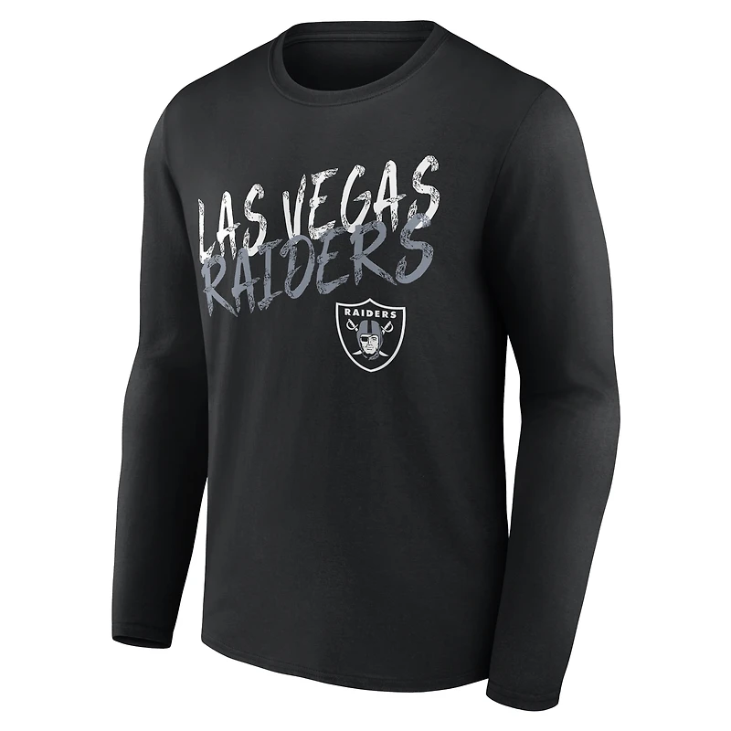 T-shirt à manches longues noir pour homme Las Vegas Raiders Hustle personnalisé avec nom et numéro