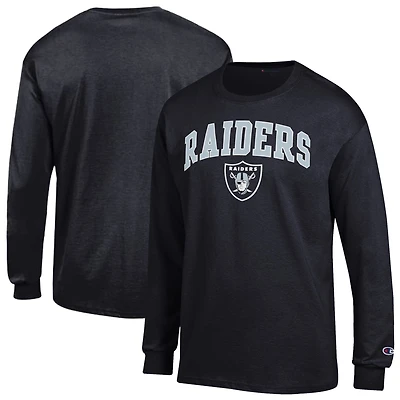 T-shirt à manches longues Champion noir pour homme, logo Arch Over des Las Vegas Raiders