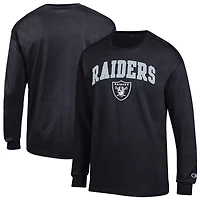 T-shirt à manches longues Champion noir pour homme, logo Arch Over des Las Vegas Raiders