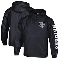 Veste coupe-vent à capuche demi-zip pliable Champion noire pour homme, modèle Las Vegas Raiders