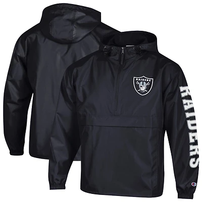 Men's Champion Black Las Vegas Raiders Packable Hooded Windbreaker Half-Zip Jacket