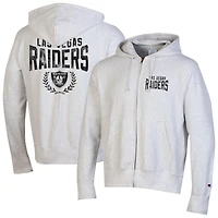 Sweat à capuche zippé intégral Champion Heather Gray des Las Vegas Raiders Reverse Weave pour homme