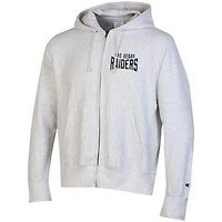Sweat à capuche zippé intégral Champion Heather Gray des Las Vegas Raiders Reverse Weave pour homme