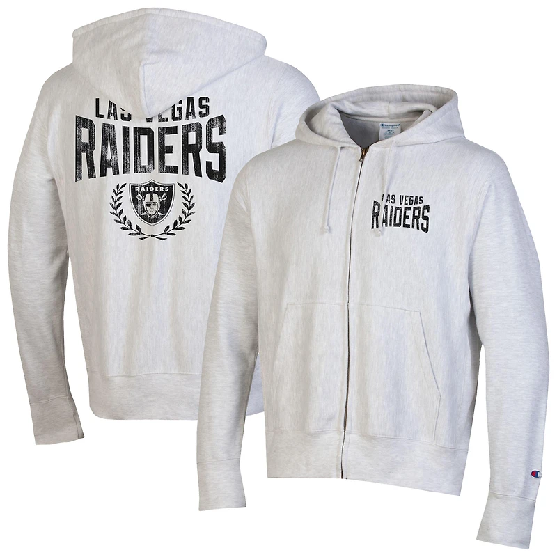 Sweat à capuche zippé intégral Champion Heather Gray des Las Vegas Raiders Reverse Weave pour homme