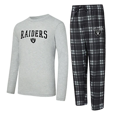 Men's Concepts Sport Black/Heather Gray Las Vegas Raiders Regulate Long Sleeve T-Shirt and Plaid Pant Set