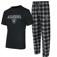 Ensemble t-shirt et pantalon en flanelle Concepts Sport noir/argent Las Vegas Raiders Avondale pour homme