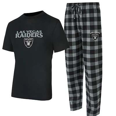 Men's Concepts Sport Black/Silver Las Vegas Raiders Avondale T-Shirt & Flannel Pants Set