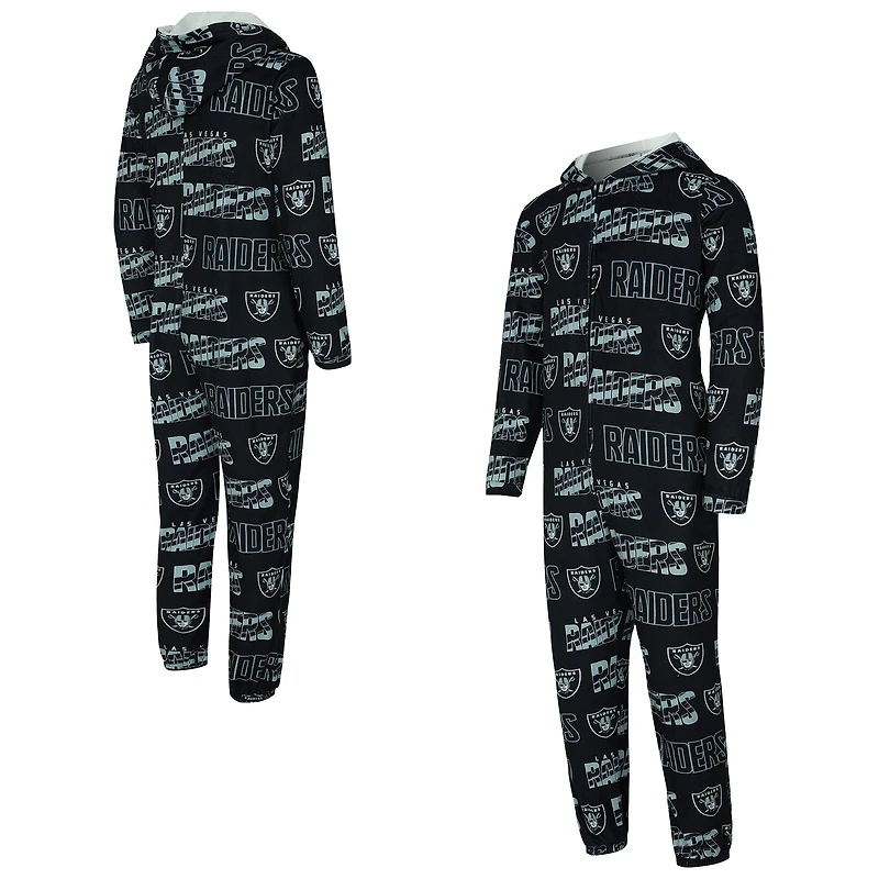 Combinaison de sport noire pour homme Concepts Sport, en micropolaire à imprimé intégral et fermeture éclair, motif Las Vegas Raiders Shuffle