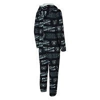 Men's Concepts Sport Black Las Vegas Raiders Shuffle All-Over-Print Microfleece Full-Zip Union Suit