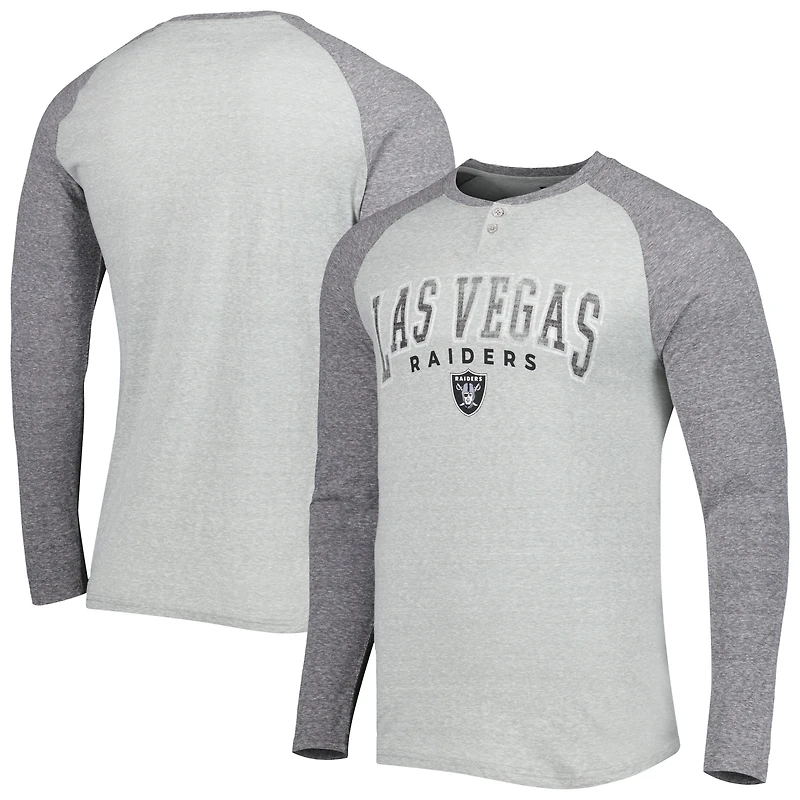 T-shirt Henley à manches longues pour homme Concepts Sport gris chiné Las Vegas Raiders Ledger Raglan