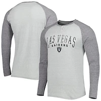T-shirt Henley à manches longues pour homme Concepts Sport gris chiné Las Vegas Raiders Ledger Raglan