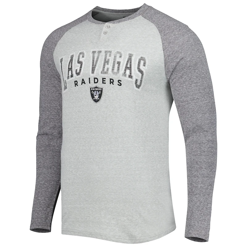 T-shirt Henley à manches longues pour homme Concepts Sport gris chiné Las Vegas Raiders Ledger Raglan