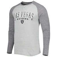 T-shirt Henley à manches longues pour homme Concepts Sport gris chiné Las Vegas Raiders Ledger Raglan