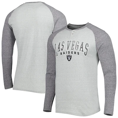 T-shirt Henley à manches longues pour homme Concepts Sport gris chiné Las Vegas Raiders Ledger Raglan