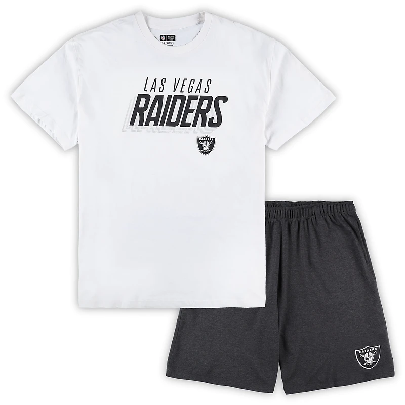Men's Concepts Sport White/Charcoal Las Vegas Raiders Big & Tall Top and Shorts Set