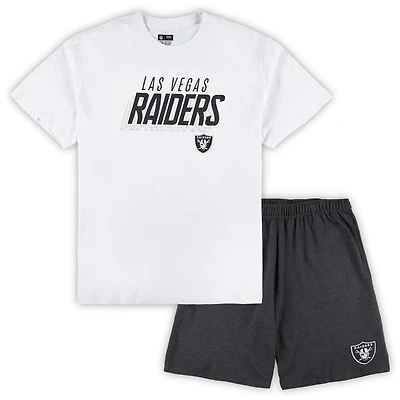 Men's Concepts Sport White/Charcoal Las Vegas Raiders Big & Tall Top and Shorts Set