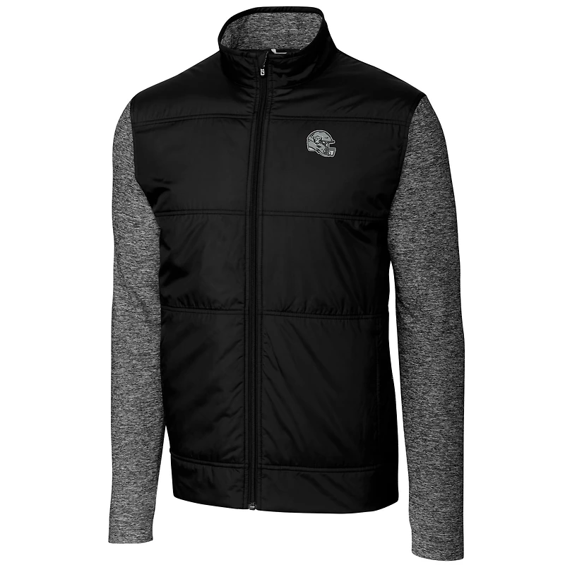 Men's Cutter & Buck Black Las Vegas Raiders Helmet Stealth Hybrid Quilted Full-Zip Windbreaker Jacket