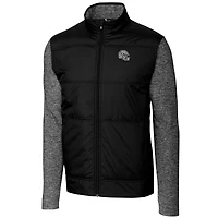 Men's Cutter & Buck  Black Las Vegas Raiders Helmet Stealth Hybrid Quilted Full-Zip Windbreaker Jacket