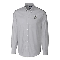 Chemise boutonnée à manches longues et rayures en oxford extensible pour homme Cutter & Buck, couleur anthracite, avec logo rétro des Las Vegas Raiders, grande taille