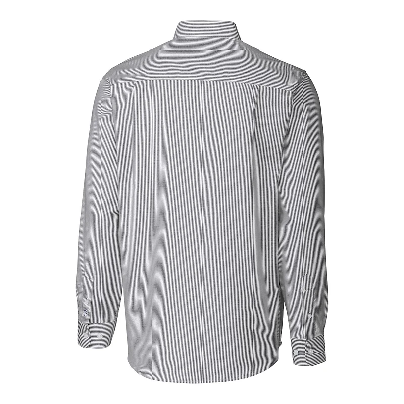 Chemise boutonnée à manches longues et rayures en oxford extensible pour homme Cutter & Buck, couleur anthracite, avec logo rétro des Las Vegas Raiders, grande taille