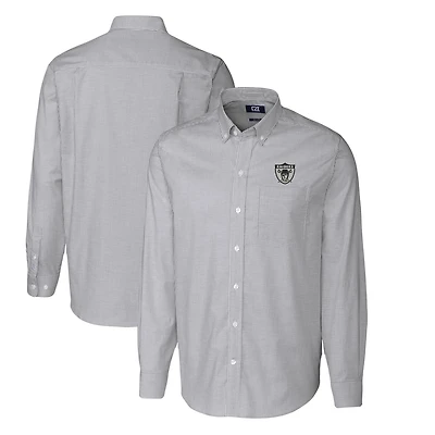 Chemise boutonnée à manches longues et rayures en oxford extensible pour homme Cutter & Buck, couleur anthracite, avec logo rétro des Las Vegas Raiders, grande taille