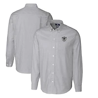 Chemise boutonnée à manches longues et rayures en oxford extensible pour homme Cutter & Buck, couleur anthracite, avec logo rétro des Las Vegas Raiders, grande taille