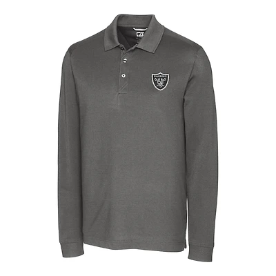 Men's Cutter & Buck Gray Las Vegas Raiders Advantage Long Sleeve Polo