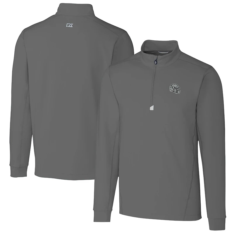Men's Cutter & Buck Gray Las Vegas Raiders Helmet Traverse Stretch Quarter-Zip Pullover Top