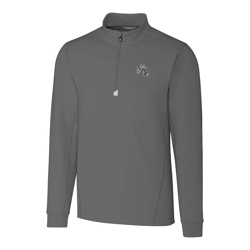 Men's Cutter & Buck  Gray Las Vegas Raiders Helmet Traverse Stretch Quarter-Zip Pullover Top