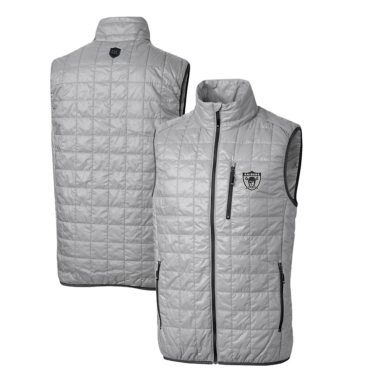 Gilet matelassé isolant entièrement zippé Rainier PrimaLoft Eco pour homme, gris, avec logo rétro des Las Vegas Raiders, coupe-vent et coupe-vent, taille grande