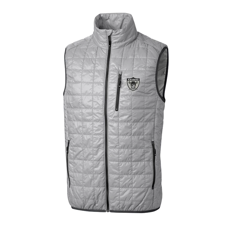 Gilet matelassé isolant entièrement zippé Rainier PrimaLoft Eco pour homme, gris, avec logo rétro des Las Vegas Raiders, coupe-vent et coupe-vent, taille grande