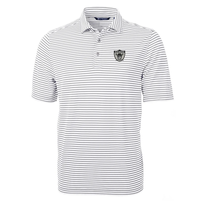 Men's Cutter & Buck Gray Las Vegas Raiders Throwback Logo Virtue Eco Pique Stripe Recycled Big Tall Polo