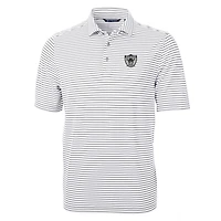 Men's Cutter & Buck Gray Las Vegas Raiders Throwback Logo Virtue Eco Pique Stripe Recycled Big Tall Polo