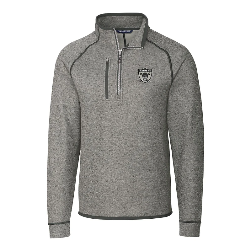 Pull-over demi-zippé en maille gris chiné pour homme Cutter & Buck des Las Vegas Raiders, coupe-vent, taille grande et