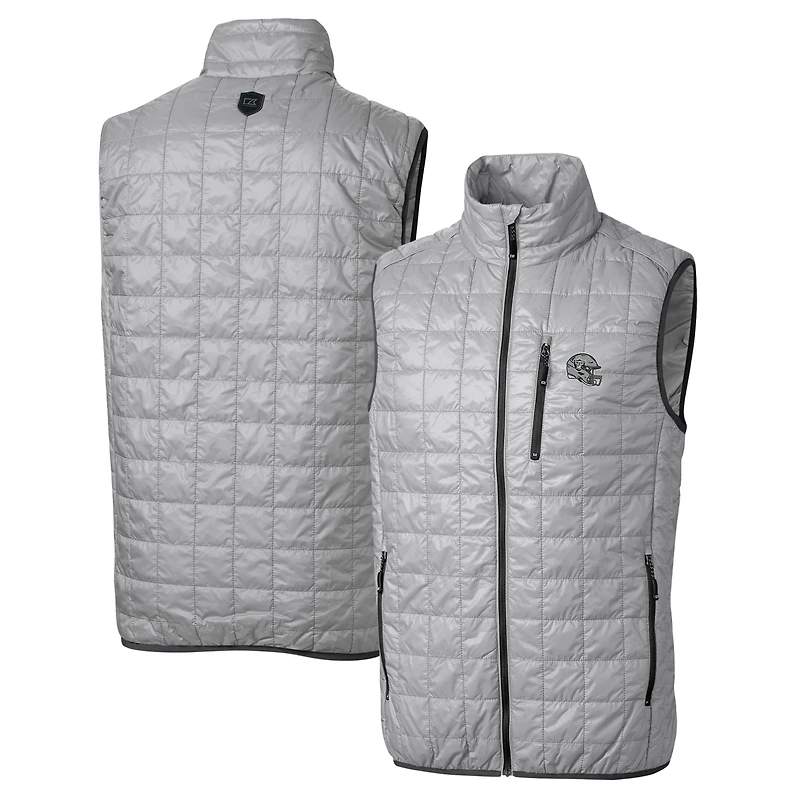 Men's Cutter & Buck  Silver Las Vegas Raiders Helmet Rainier PrimaLoft Eco Insulated Full-Zip Puffer Vest