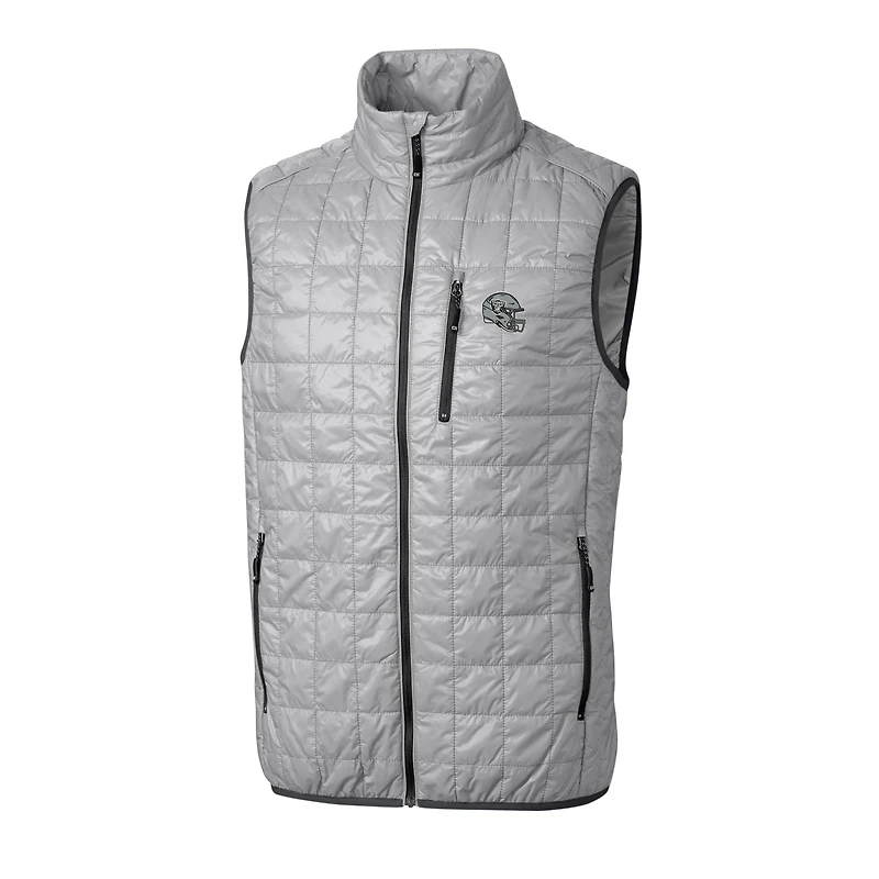 Men's Cutter & Buck  Silver Las Vegas Raiders Helmet Rainier PrimaLoft Eco Insulated Full-Zip Puffer Vest